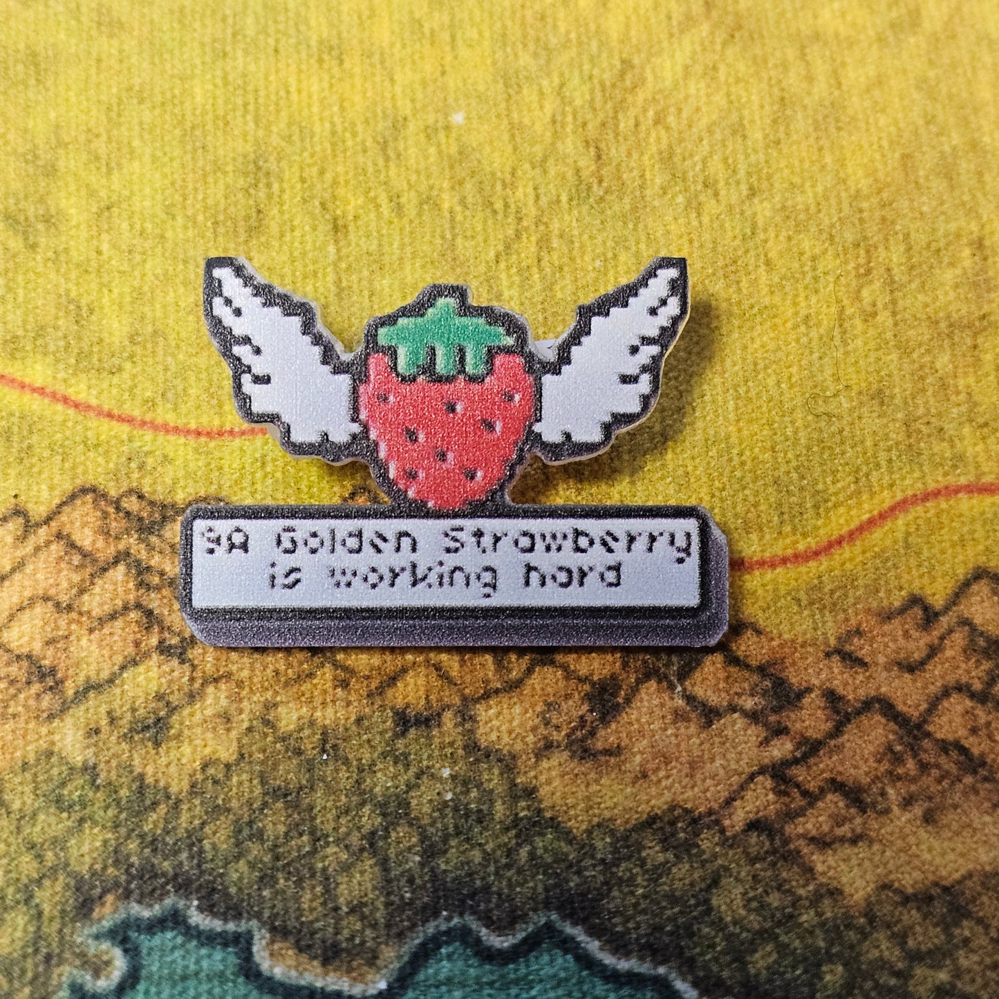 165: Golden Strawberry Acrylic Pin