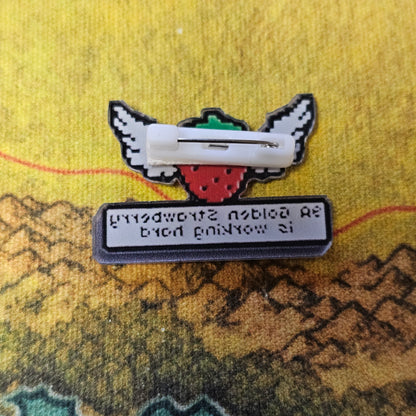 165: Golden Strawberry Acrylic Pin